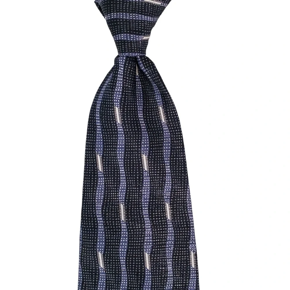 Paco Rabanne Paris Men's 100% Silk Necktie Italy Blue/black Wavy Stripe‎ EUC